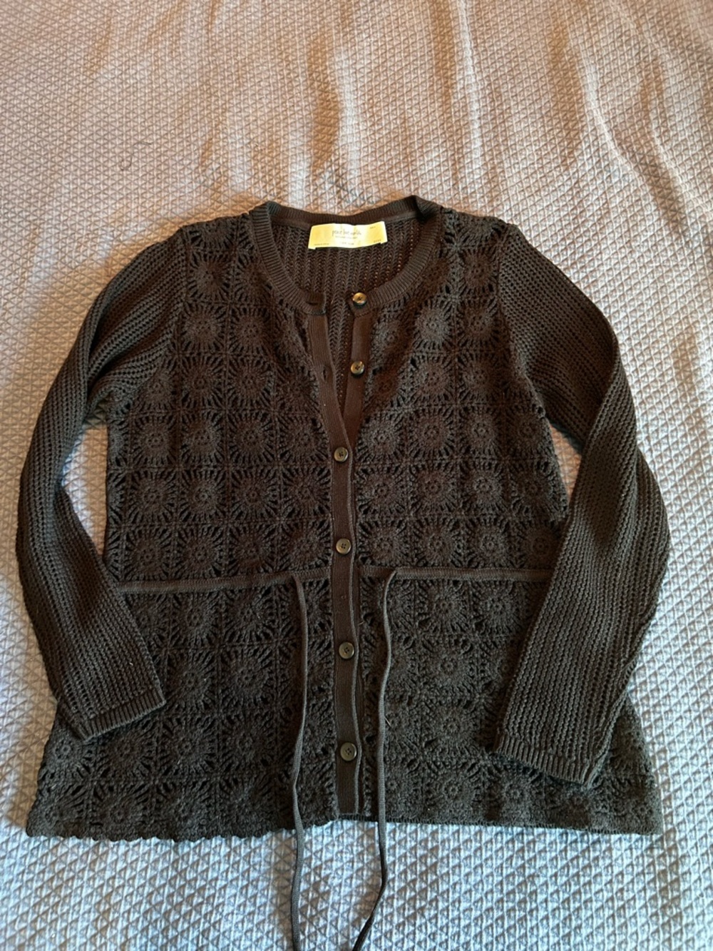 Women’s Black Crochet Button-Front Sweater Cardigan
